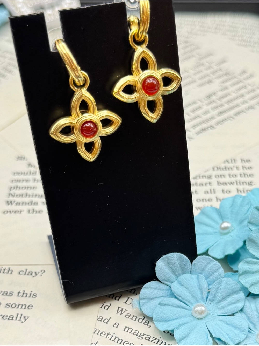 Brighton Gold-Tone Floral Drop Earrings with Red Accents